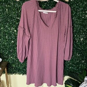Maurices Dusty Rose Ribbed V-Neck Dress